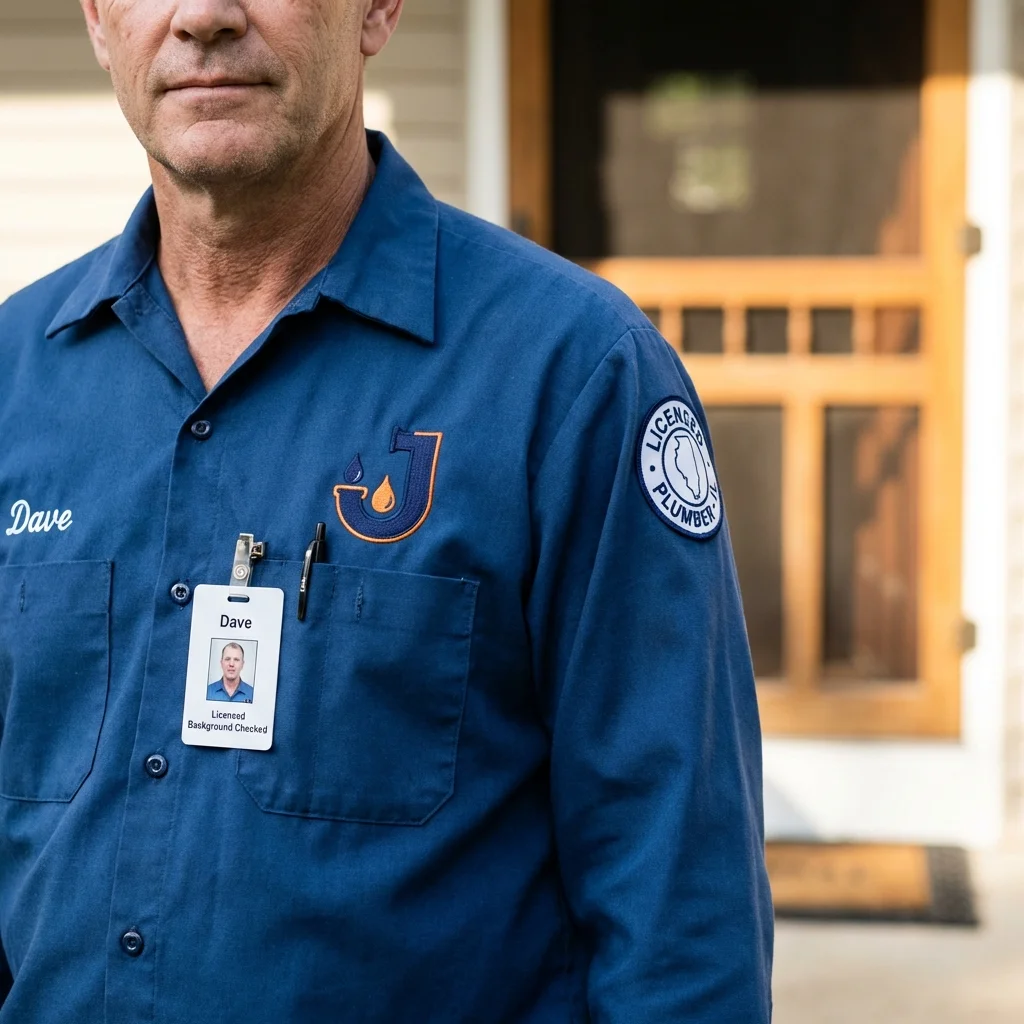 Licensed plumber showing ID badge in Oakwood, IL