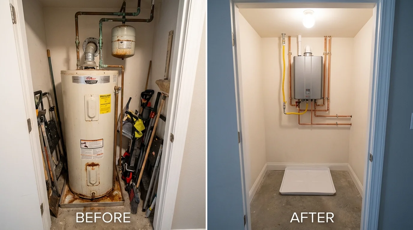 Tank water heater versus wall-mounted tankless unit comparison for Oakwood, IL homeowners